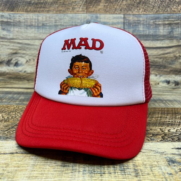 Defunct MAD Magazine Mens Trucker Hat Red Snapback Vintage Logo Baseball Cap - Picture 2 of 8